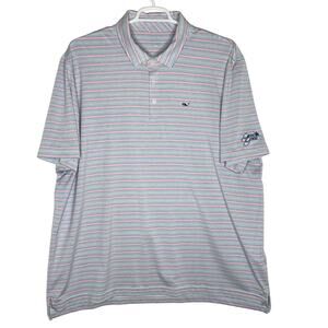 Vineyard Vines Tri Bradley Polo Shirt Blue Striped Performance 2XL Grand Geneva